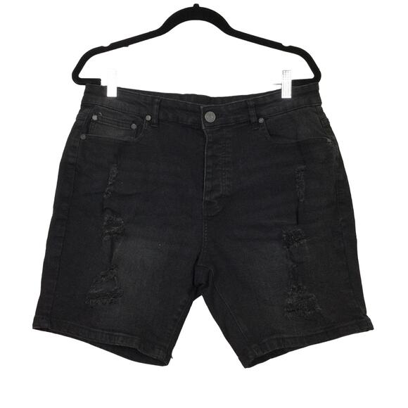 Boohoo Man Men's Distressed Black Denim Button Fly Jean Shorts Size 36 - Picture 1 of 9